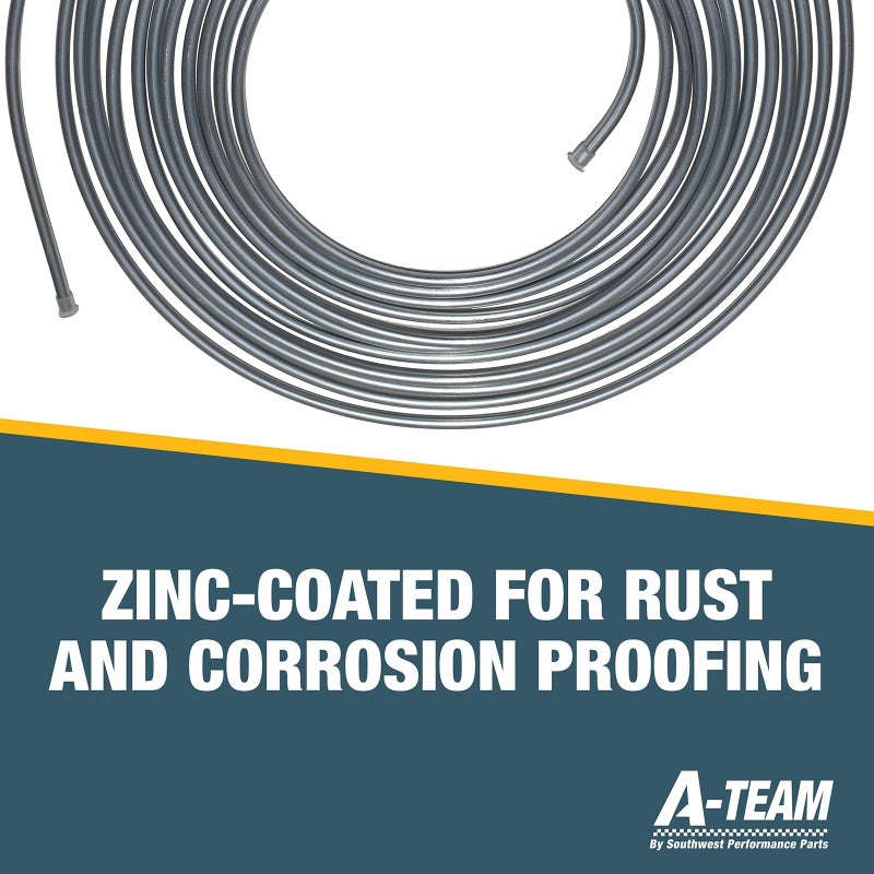 A-Team Performance 3/16 Double-Walled Galvanized Steel Brake Line Roll Kit - 25 ft, .028 in wall - Corrosion-Resistant Hydraulic Brake Line & Trailer Tubing - 16-Piece Fitting Set - Image 4